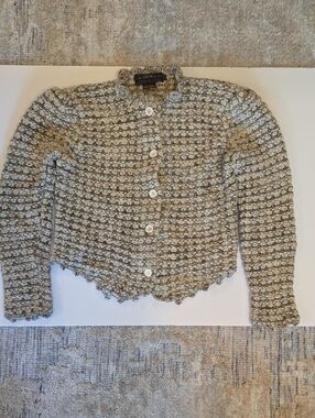 Vtg I.B. Diffusion Boucle Chunky Wool Blend Cardigan Tuxedo Style Womens M